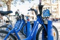 Melbourne Bike Share rental companyÃ¢â¬â¢s blue bikes Royalty Free Stock Photo